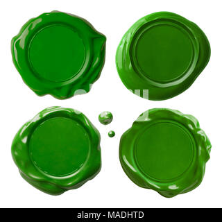 Green wax seals set isolated Stock Photo