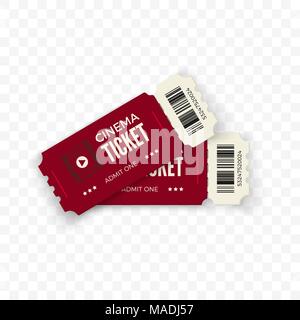 Movie tickets.  Red couple cinema tickets isolated on transparent background. Vector illustration Stock Vector