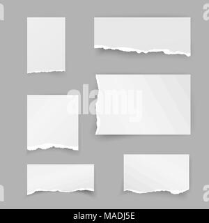 Set of torn paper pieces. Scrap paper. Object strip with shadow isolated on gray background. Vector illustration Stock Vector