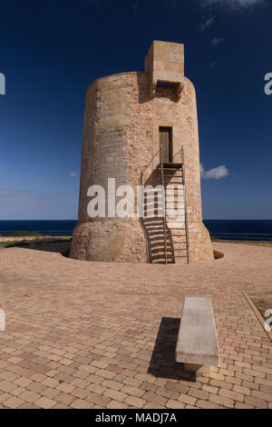 Watch tower on the Mediterranean coast of Mallorca at Santanyi on a sunny summer's day Stock Photo