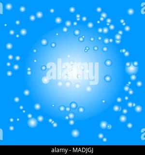 Abstract pattern of blue colored bubbles in various sizes flying in space. Vector illustration. Stock Vector