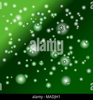 Abstract pattern of green colored bubbles in various sizes flying in space. Vector illustration. Stock Vector