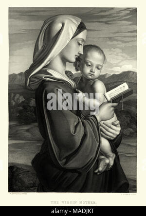Vintage engraving of The Virgin Mother by William Dyce. Art Journal, 1855 Stock Photo