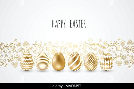 Happy Easter.Set of Easter eggs with different texture on a white background.Spring holiday. Vector Illustration.Happy easter eggs Stock Vector