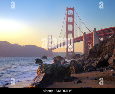 The Golden Gate Bridge is a popuar tourist destination in San Francisco California. Stock Photo