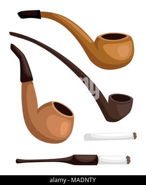 Collection of smoking pipes. Retro tobacco pipes with cigarette holder. Vector illustration isolated on white background. Website page and mobile app  Stock Vector