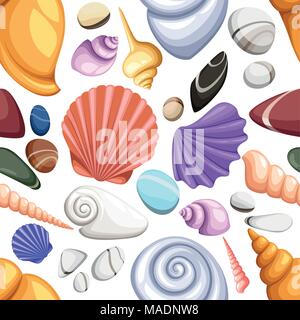 Colorful tropical shells underwater icon set frame of sea shells. Summer concept with shells and sea stars. Round composition, starfish, nature aquati Stock Vector