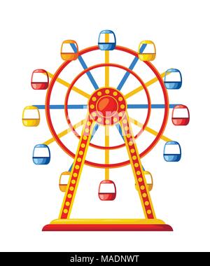 Silhouette colorful ferris wheel. Amusement park concept. Vector illustration isolated on white background. Website page and mobile app design. Stock Vector
