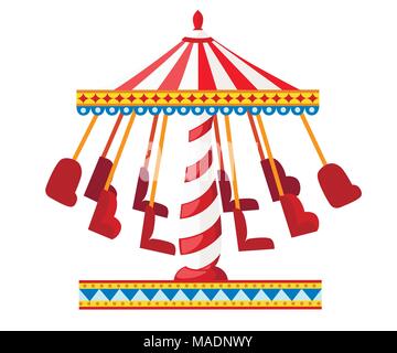 Colorful carousel with chairs. Amusement park concept. Vector illustration isolated on white background. Website page and mobile app design. Stock Vector