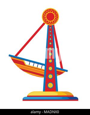 Colorful pirate ship ride. Amusement park concept. Vector illustration isolated on white background. Website page and mobile app design. Stock Vector