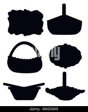 black silhouette. Set of wicker baskets. View from different angles. Vector illustration isolated on white background. Website page and mobile app des Stock Vector