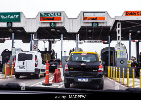 Buenos Aires Argentina,National Highway Route A002 Autopista Teniente General Pablo Riccheri,highway,toll road collection area,car,van,Hispanic,ARG171 Stock Photo