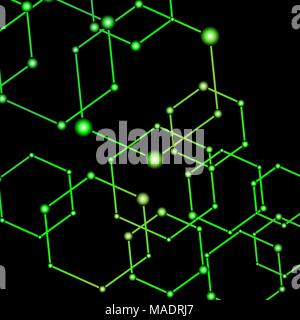 Green light connected dots abstract background, stock vector Stock Vector