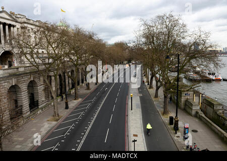 A view on to the Victoria Embankment road from above in London, UK. Stock Photo