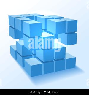 Stacked blocks. Vector blue cubes puzzle concept isolated on white background Stock Vector