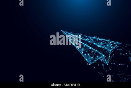 Abstract shark form lines and triangles, point connecting network on blue background. Illustration vector Stock Vector