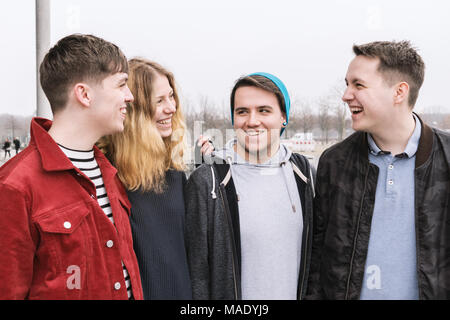 group of young friends having fun and laughing together Stock Photo