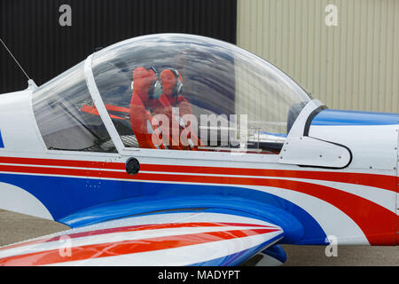 small plane standing in shed Stock Photo