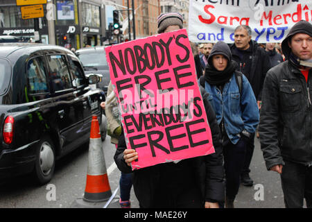 London, UK, 31 Mar 2018. Protester calls for the Freedom of Afrin Credit: Alex Cavendish/Alamy Live News Stock Photo