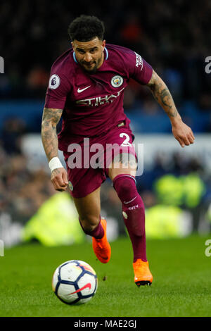 Liverpool, UK, 31 Mar 2018. Kyle Walker of Manchester City during the Premier League match between Everton and Manchester City at Goodison Park on March 31st 2018 in Liverpool, England. (Photo by Daniel Chesterton/phcimages.com) Stock Photo