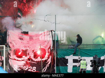 Ultras of Ferencvarosi TC rise theirs hands during the Hungarian OTP  News Photo - Getty Images