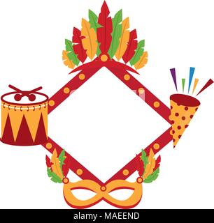 diamond frame with carnival elements vector illustration design Stock Vector