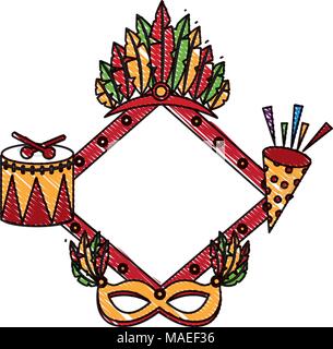 diamond frame with carnival elements vector illustration design Stock Vector