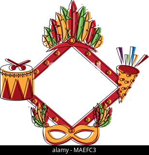 diamond frame with carnival elements vector illustration design Stock Vector