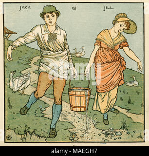 Man and woman carrying a wooden water bucket, Walter Crane, created , published 1898 Stock Photo