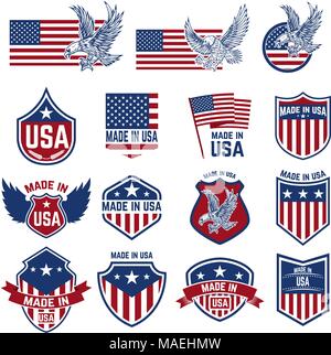 Set of emblems with USA signs. Design elements for poster. card, sign. Vector illustration Stock Vector