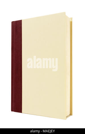 Cream and maroon hardback book standing upright isolated on a white background.  Space for copy. Stock Photo
