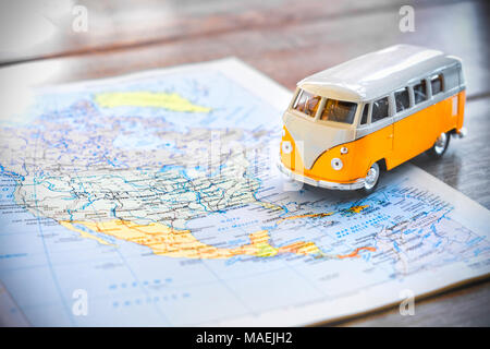 USA on the road trip planning with hippie van Stock Photo