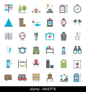 Camping flat icon set, business concept, isolated on white background Stock Vector