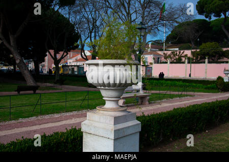Lisbon, Portugal. January 23, 2018. Plant pot at Afonso de Albuquerque Garden (Jardim Afonso de Albuquerque) Stock Photo
