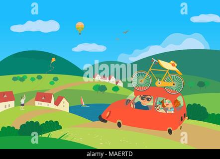 Travelling by car. Stock Vector