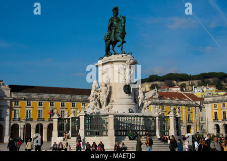 Lisbon. Portugal. January 23, 2018. Statue of King Jose I at Commerce Square (Praca do Comercio. Stock Photo