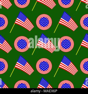 American Flag and Circle Icon Seamless Pattern Stock Vector