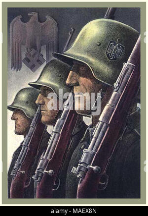 Vintage 1940's Nazi Germany WW2 Propaganda Wehrmacht Army Soldier Military Recruitment Poster with Eagle and Swastika emblem Stock Photo