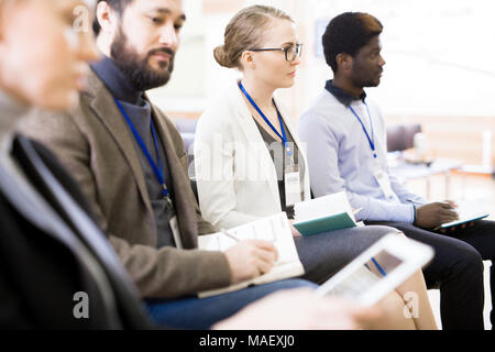 Highly Professional Journalists at Press Conference Stock Photo