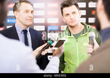 Giving Interview after Football Match Stock Photo