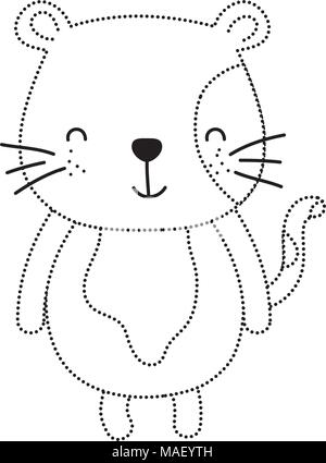 dotted shape happy cat cute animal with tail vector illustration Stock Vector