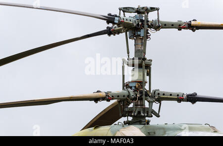 Details of the rotor and part of the body of modern military helicopters closeup Stock Photo