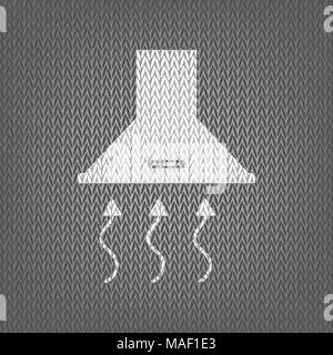 Exhaust hood. Range hood. Kitchen ventilation sign. Vector. White knitted icon on gray knitted background. Isolated. Stock Vector