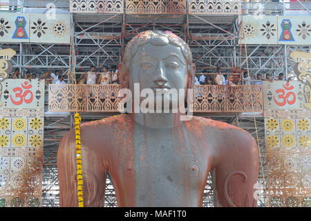 Mahamastakabhisheka festival - The anointment of the Bahubali Gommateshwara Statue located at Shravanabelagola in Karnataka, India. It is an important Stock Photo