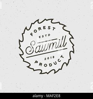 sawmill logo. retro styled woodwork emblem. vector illustration Stock Vector