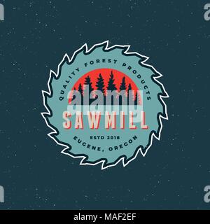 sawmill logo. retro styled woodwork emblem. vector illustration Stock Vector