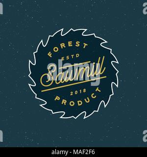 sawmill logo. retro styled woodwork emblem. vector illustration Stock Vector