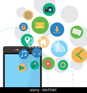 Smartphone with social media icons vector illustration graphic design Stock Vector