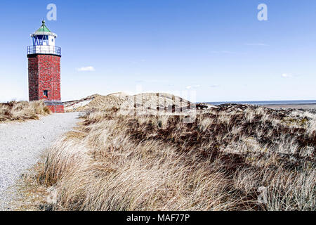 Dunes and lighthouse on the island of Sylt (Germany): Dünen und Leuchtturm (Kampen) auf Sylt Stock Photo