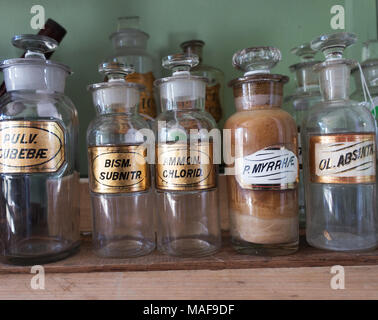 Antique medicine, potion and chemical bottles Stock Photo